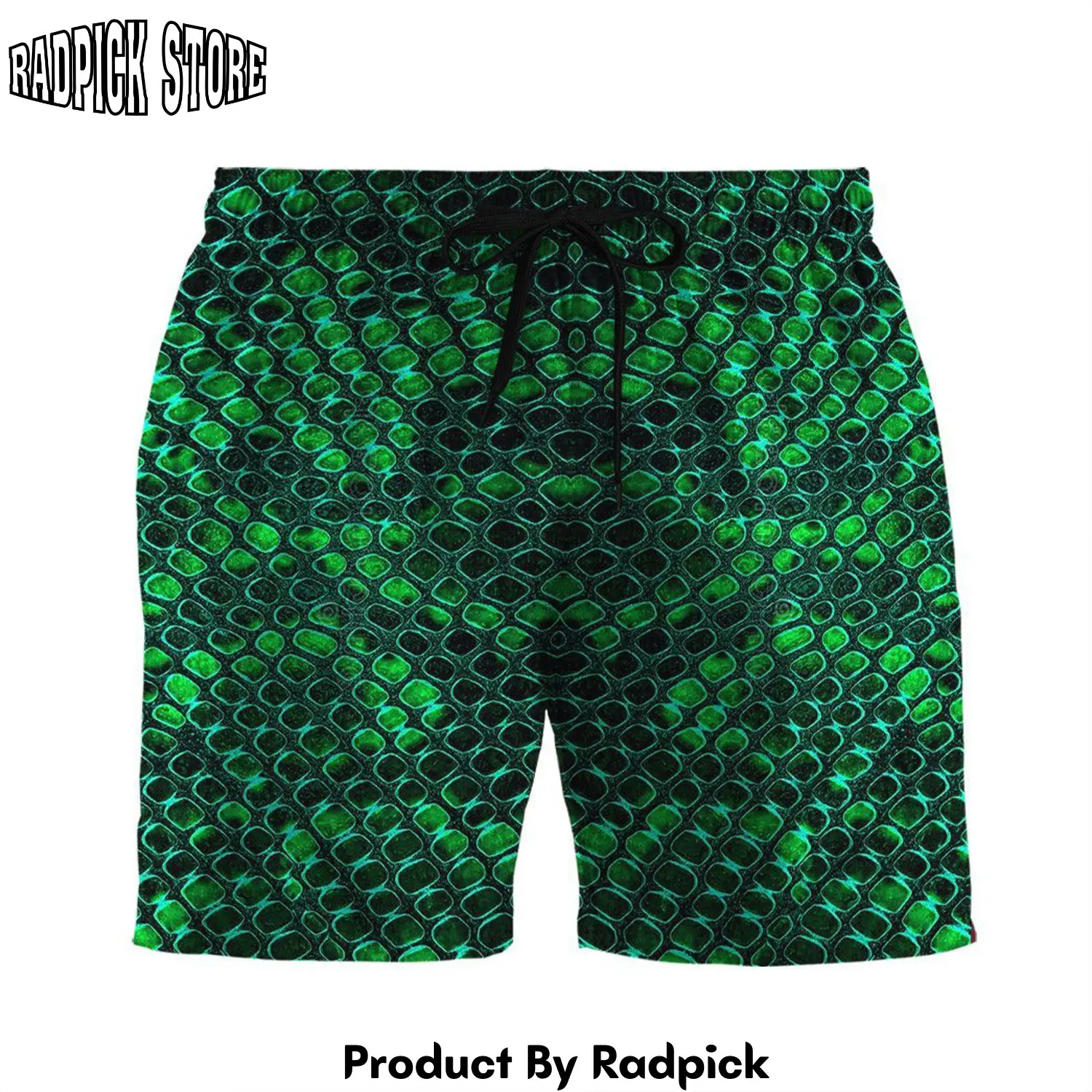 Radpick 3d green snake skin custom beach shorts swim trunks rp631473